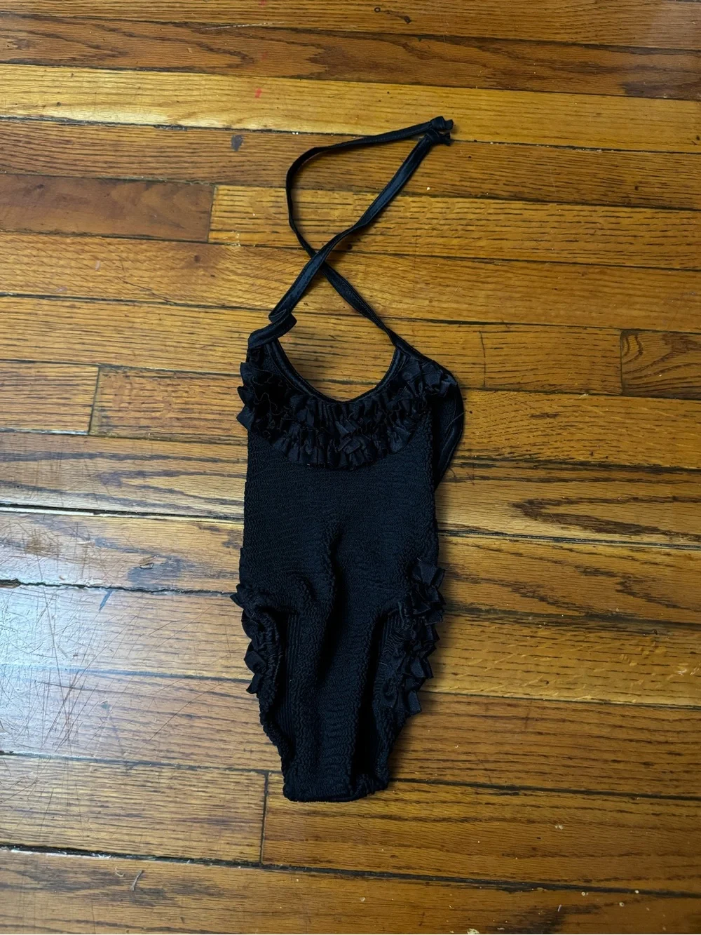 Hunza G Black Ruffle Halter One-Piece Swimsuit for Kids